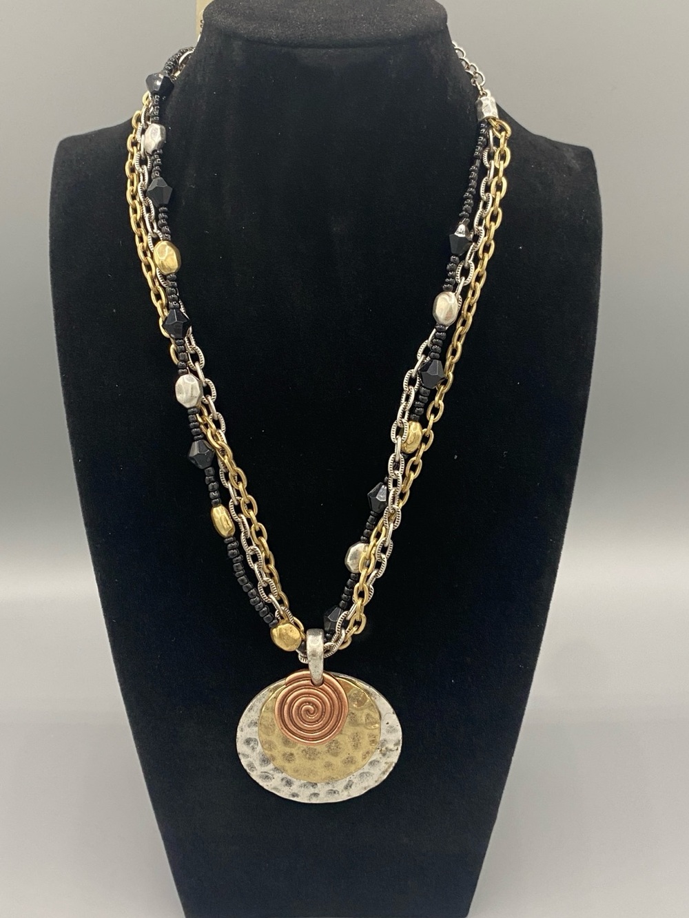 Laura Ashley Mixed‎ Metal Layered Necklace in Gold, Silver and Black